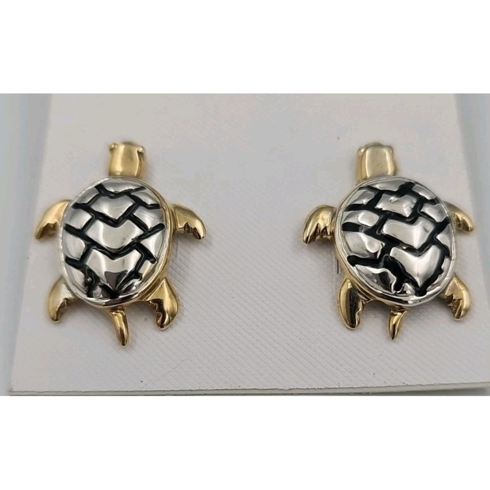 Sea Turtle Two Tone Studded Post Earrings Fashion Jewelry Beach Nature‎ Outdoor
